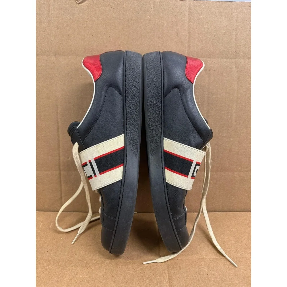 Gucci Ace Stripe Black Leather Low Top Sneakers 523469 0FIV0 1076 Size 13 US